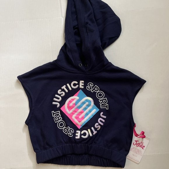 Justice Sport Cutoff Hoodie Navy Blue Girls Size Large (12-14) - Picture 1 of 1